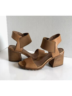 Sorel Nadia Sandals Womens Size 8 Brown Leather Ankle Strap Chunky Heel Open Toe
